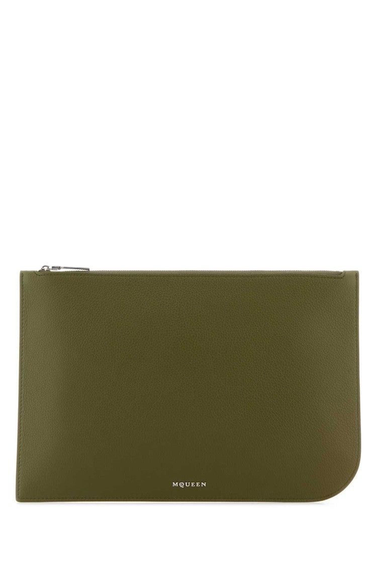 Alexander Mcqueen Olive Green Leather Large Sling Pouch