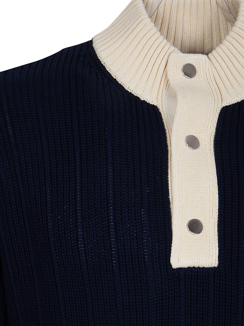 Ballantyne Ribbed Knit Sweater With Contrasting Details And Button Placket