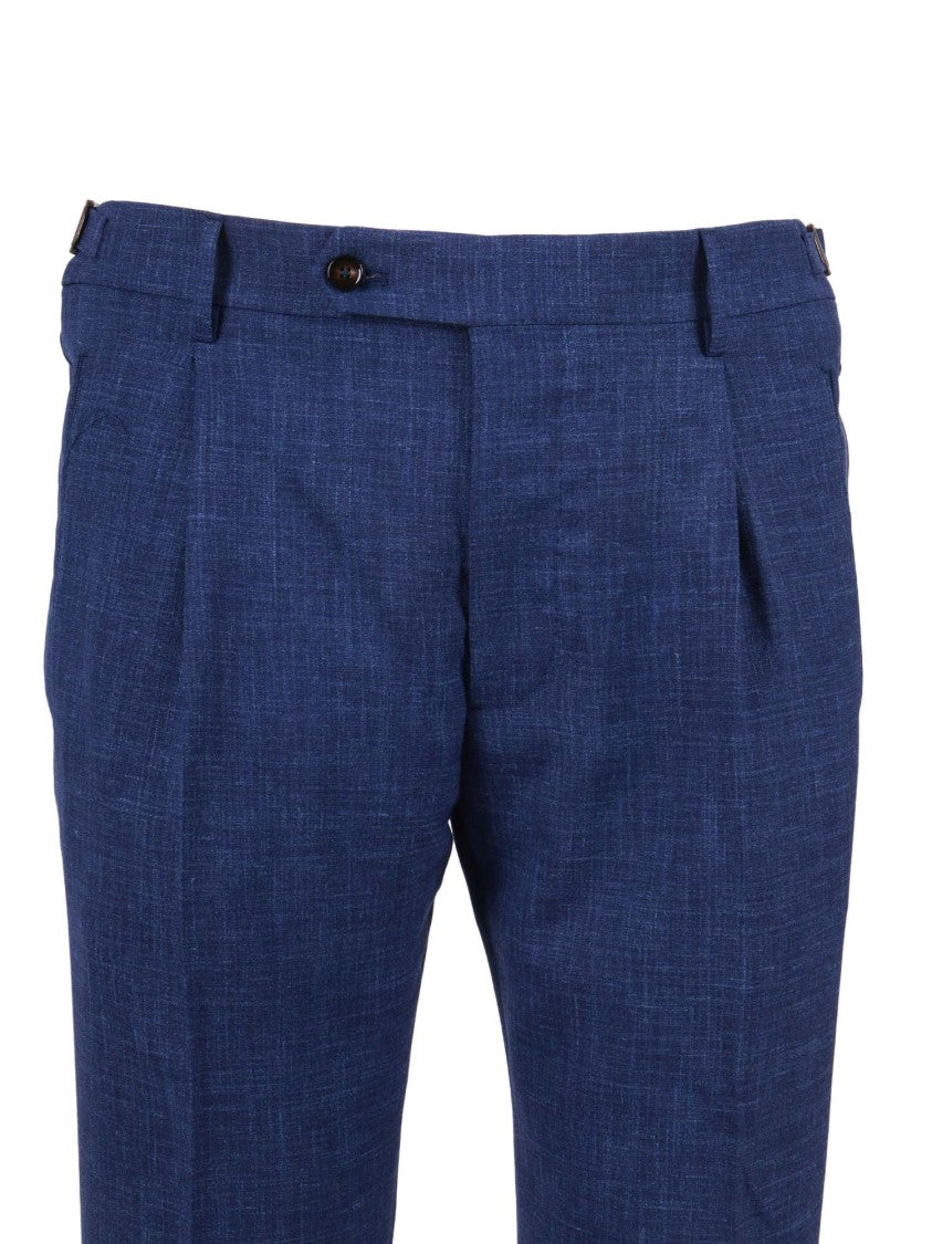 Berwich Blue Retro Long Textured Straight-Leg Pants