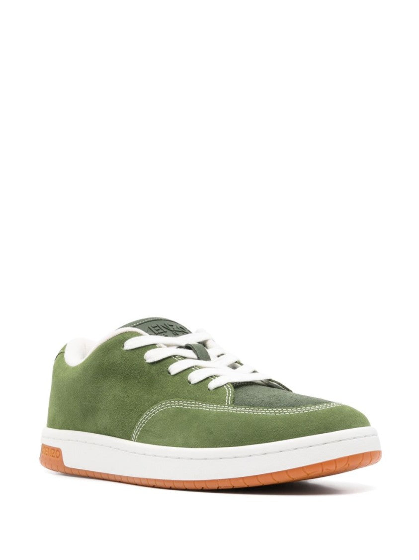 Kenzo Olive Green Perforated Logo Sneakers