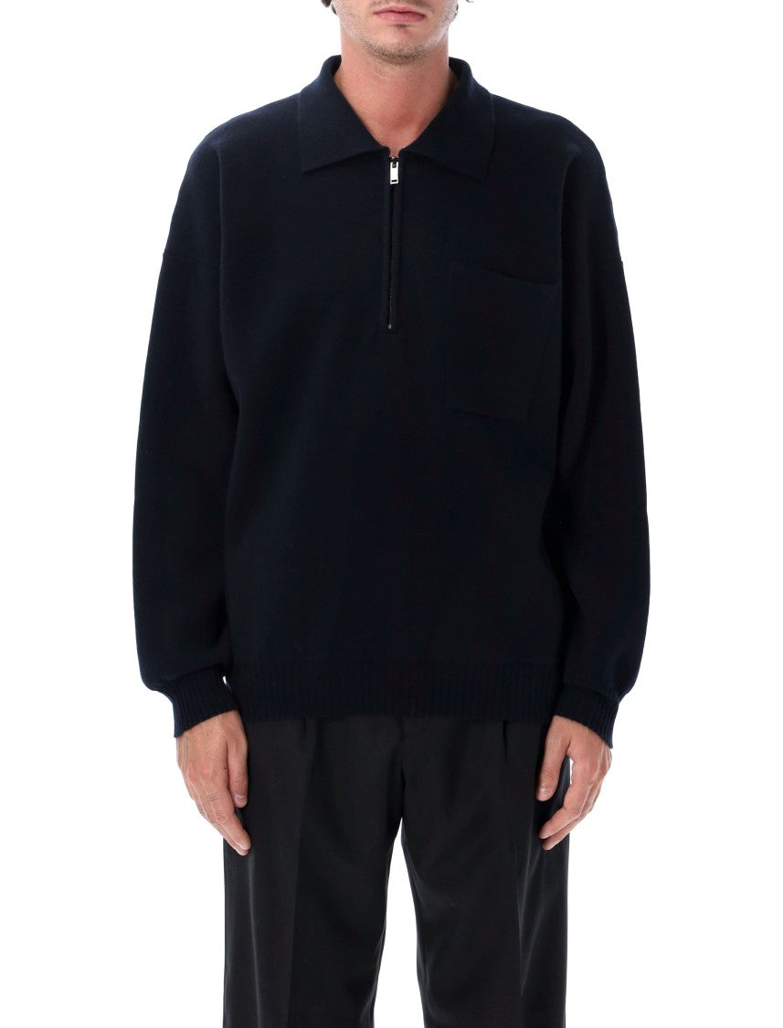 Roberto Collina Long-Sleeve Merino Wool Polo With Half Zip And Chest Pocket
