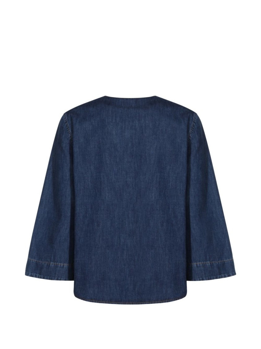 Valentino Garavani Boxy Denim Shirt With V-Neckline
