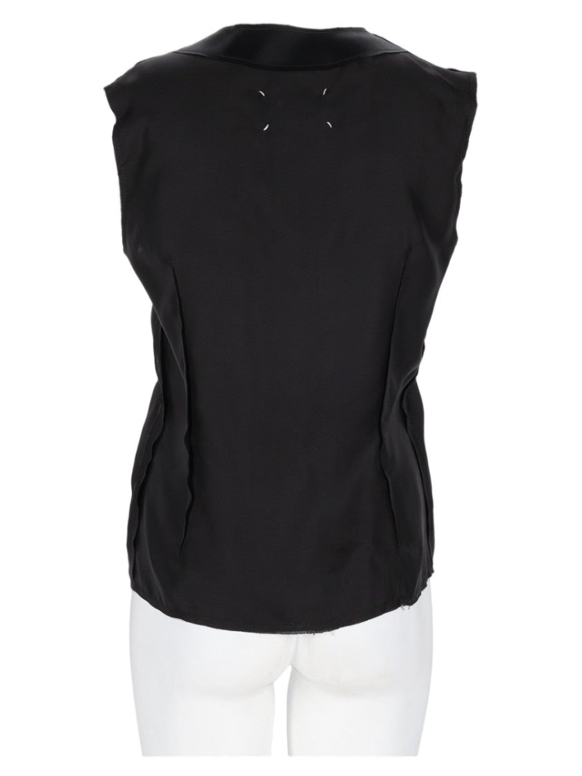 Maison Margiela Black Sleeveless V-Neck Silk Top