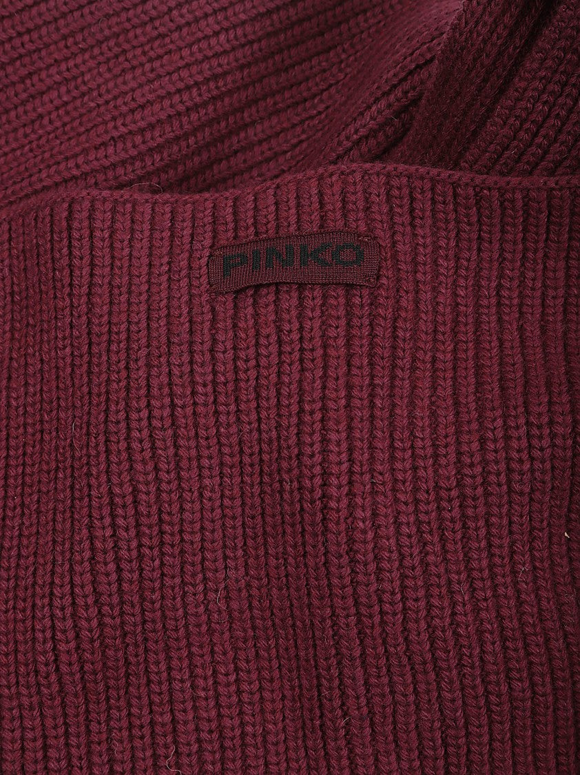 Pinko Textured Ribbed Knit Scarf In Rich Burgundy