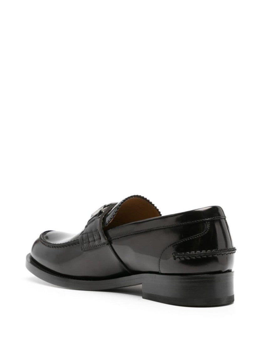 Versace Signature Greca Black Calf Leather Flat Shoes