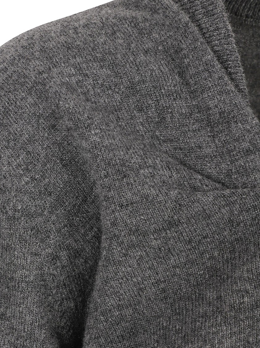 Maison Margiela Fitted Grey Round Neck Sweater In Virgin Wool