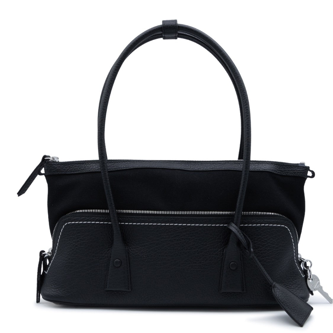 Maison Margiela 5Ac East West Black Leather Shoulder Bag With Textured Panels