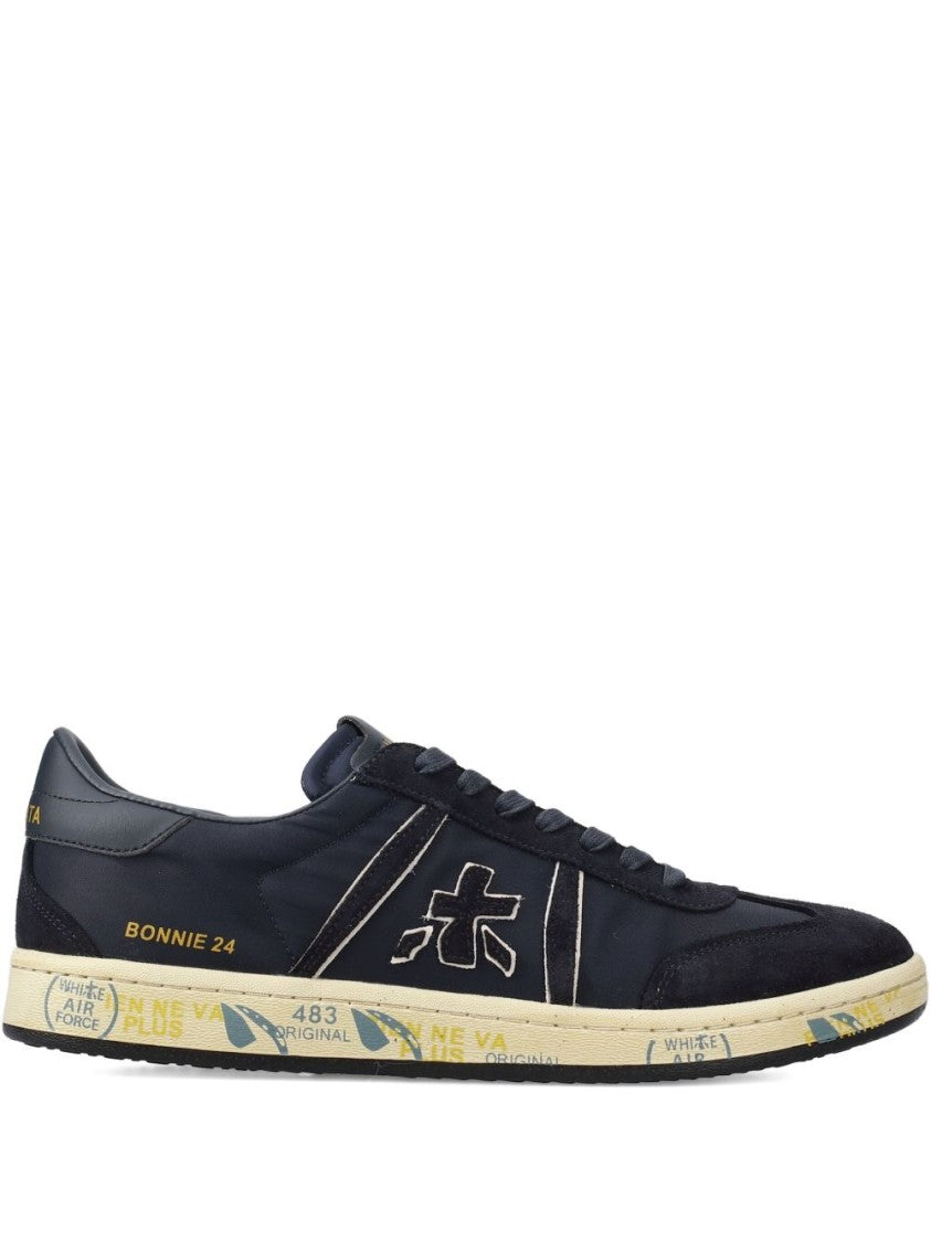 Premiata Perforated Navy Blue Calf Suede Sneakers
