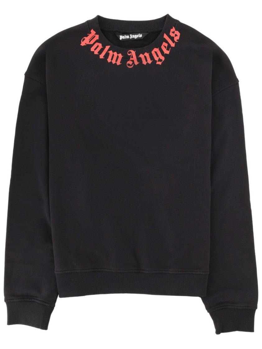 Palm Angels Crew Neck Curved Red Logo Sweatshirt