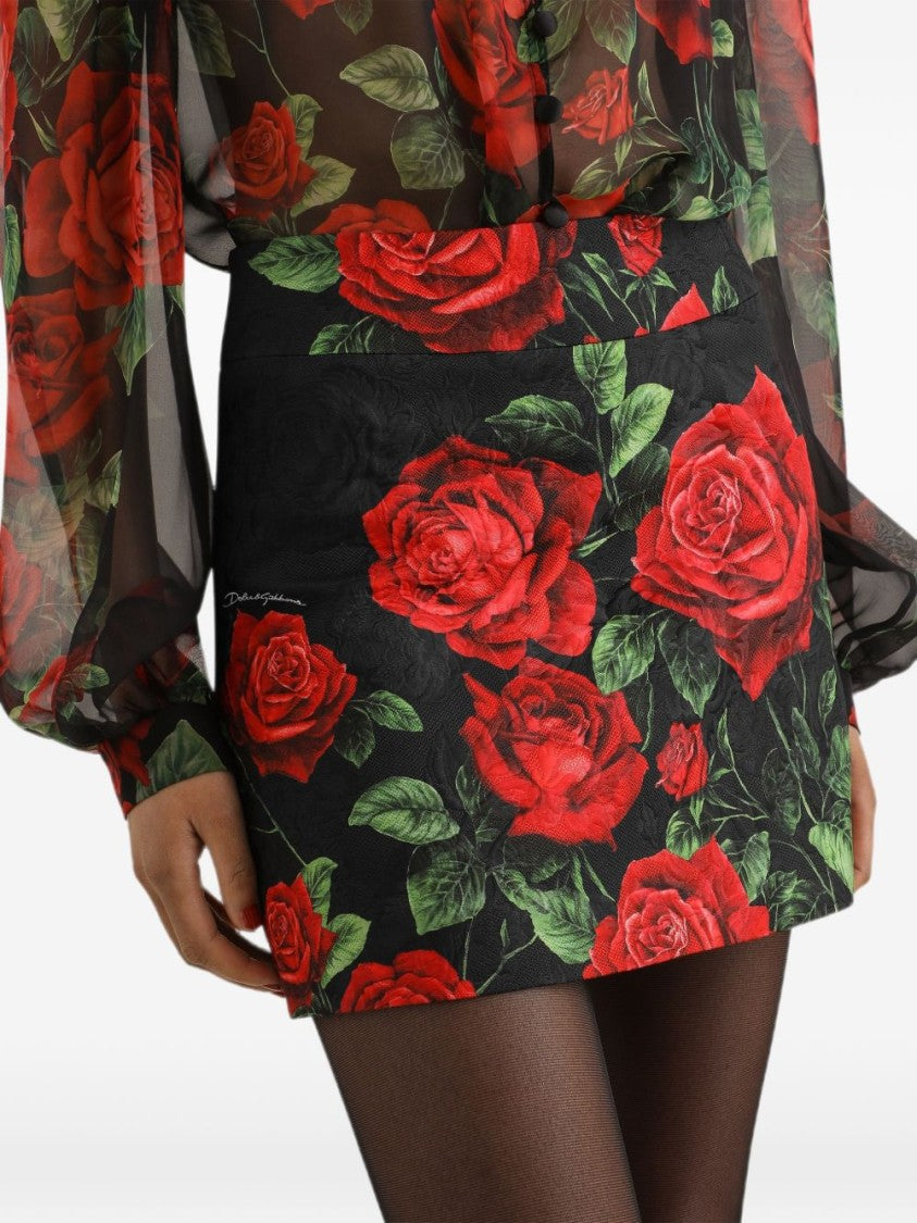 Dolce & Gabbana Bold Floral Pattern Jacquard Texture Mini Skirt