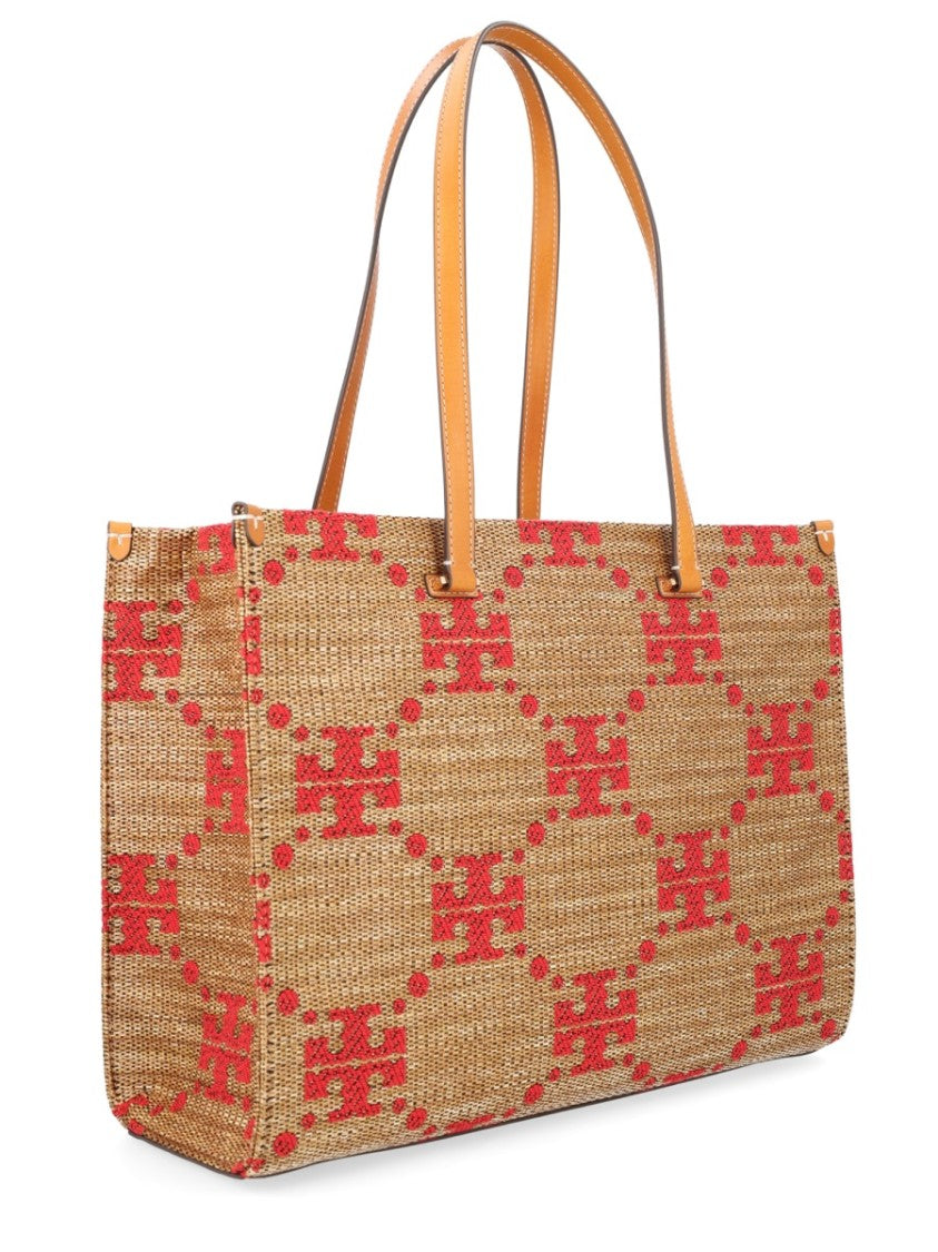 Tory Burch T Monogram Woven Geometric Tote Bag