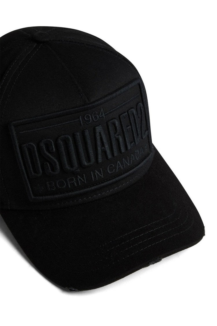 Dsquared2 Black Embossed Logo Patch Cotton Hat
