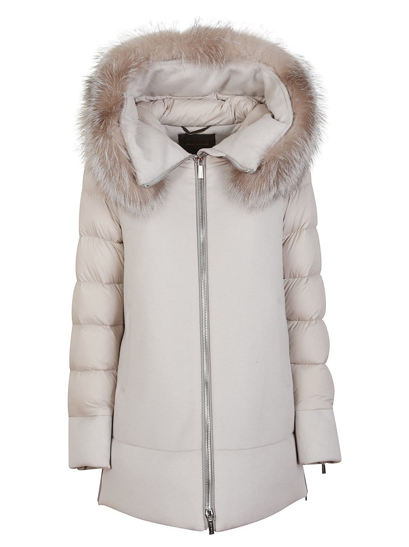 Moorer Padded Marble Jacket With Removable Fur Hood And Exquisite Finish