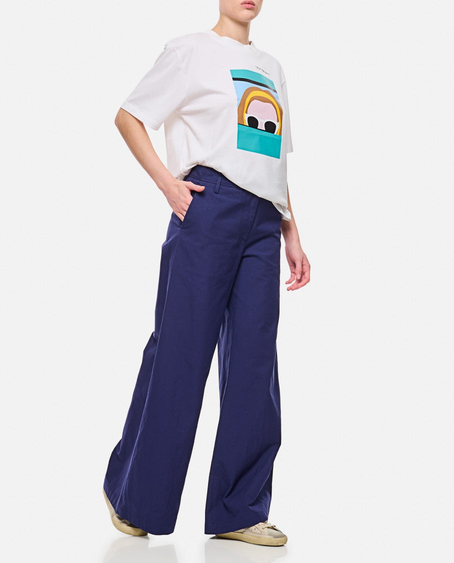 Alberto Biani Relaxed-Fit Blue Cotton Wide Trousers