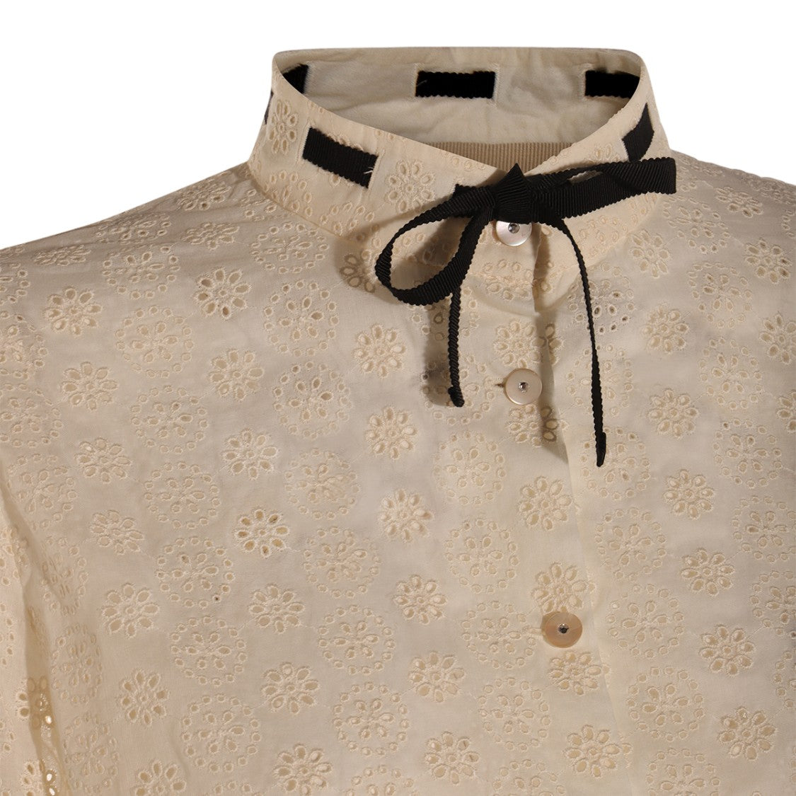 Valentino Ivory Blouse With Floral Eyelet Patterns
