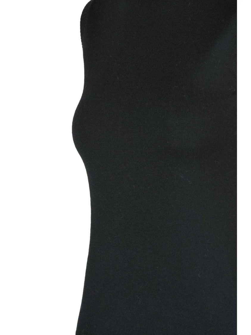 Sportmax Sleek Sleeveless Virgin Wool Sweater With High Neckline And Ribbed Trims