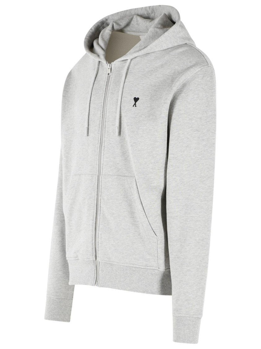 Ami Paris Full-Zip Hooded Sweatshirt With Emblematic Detailing