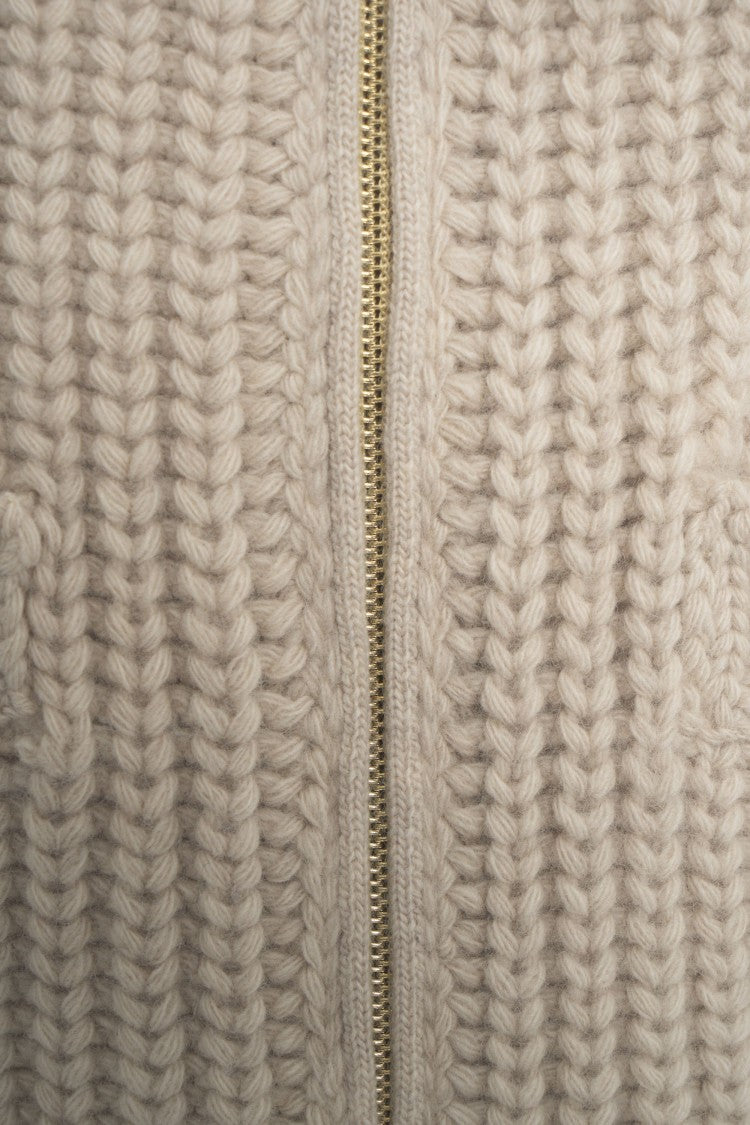 Herno Beige Knit Cardigan With Padded Front