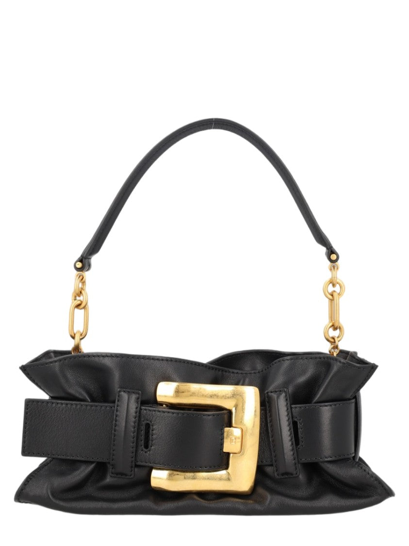 Balmain Mini Handbag With Gathered Leather Body And Gold Hardware