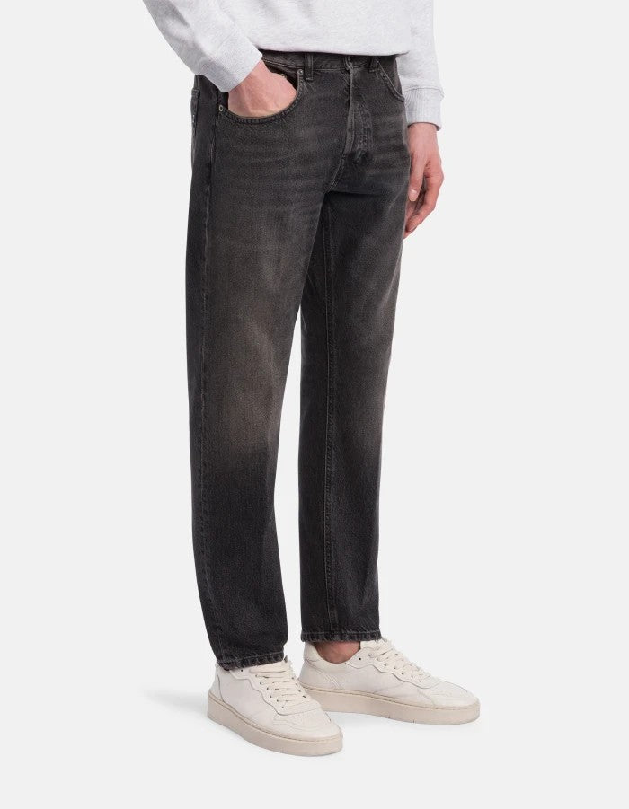 Dondup Faded Black Denim Jeans With Tapered Leg