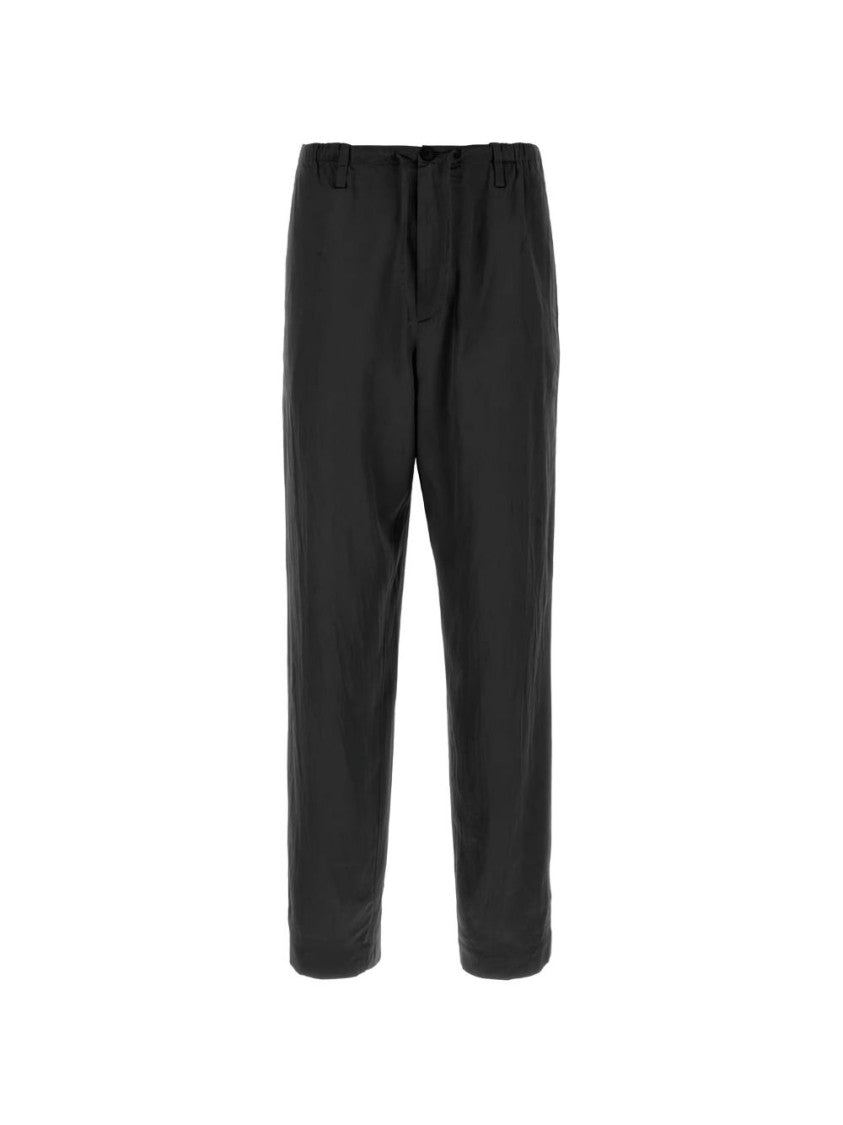 Dries Van Noten Black Drawstring Wide Leg Pocket Trousers