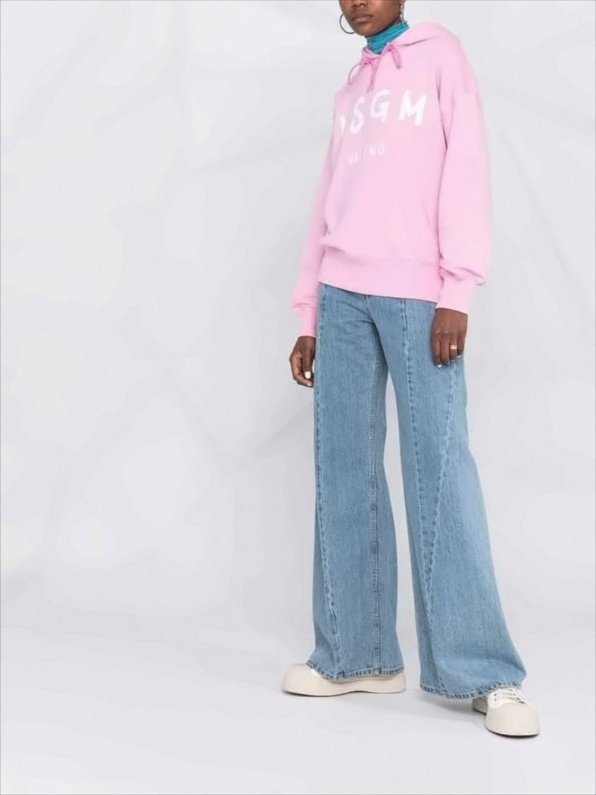 Msgm Pastel Pink Relaxed-Fit Hoodie With Logo Print