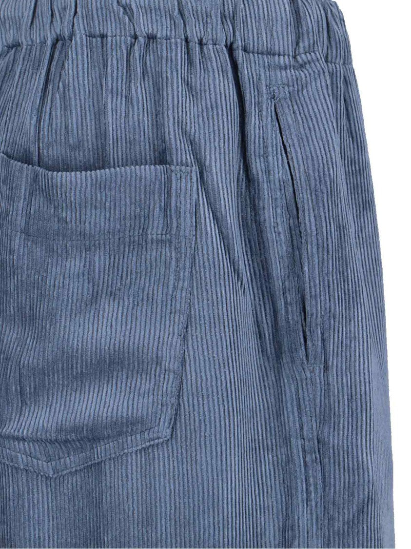 Mythinks Ribbed Blue Fabric Pants With Adjustable Drawstring