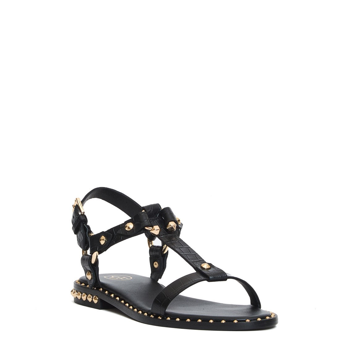 Ash Flat Sandals In Black Crocodile Print Leather