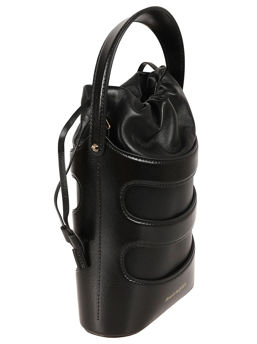 Alexander Mcqueen Structured Drawstring Leather Bag With Cut-Out Detailing