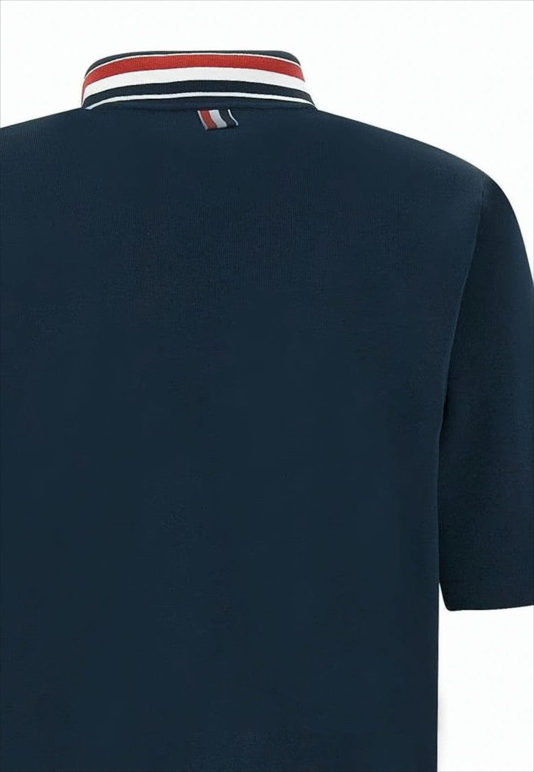 Thom Browne Navy Polo Shirt With Striped Collar And Side Button Details