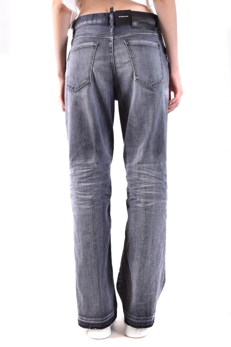 Dsquared2 Faded Black Wide-Leg Jeans Whiskering Details