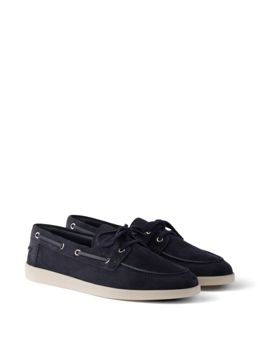 Prada Moccasin-Style Lace-Up Flat Shoes