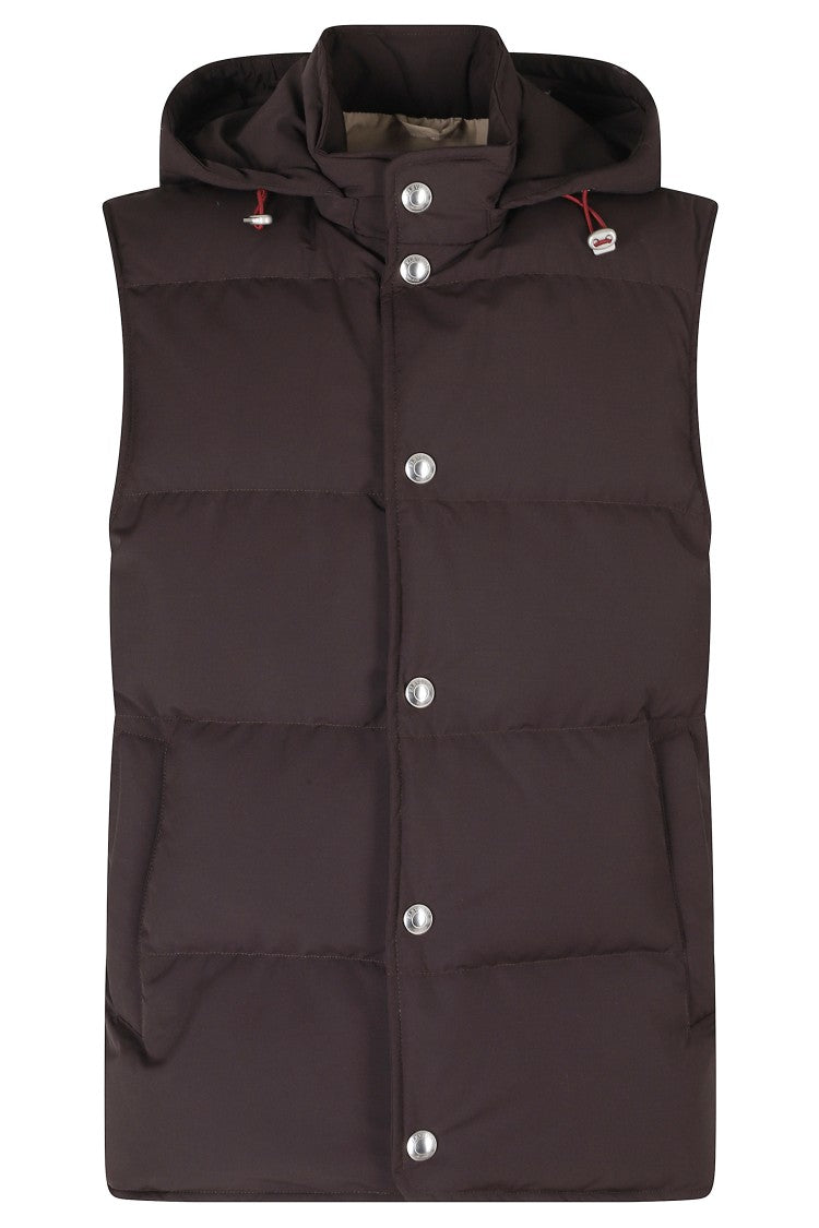 Eleventy Padded Brown Vest With Detachable Hood And Structured Silhouette