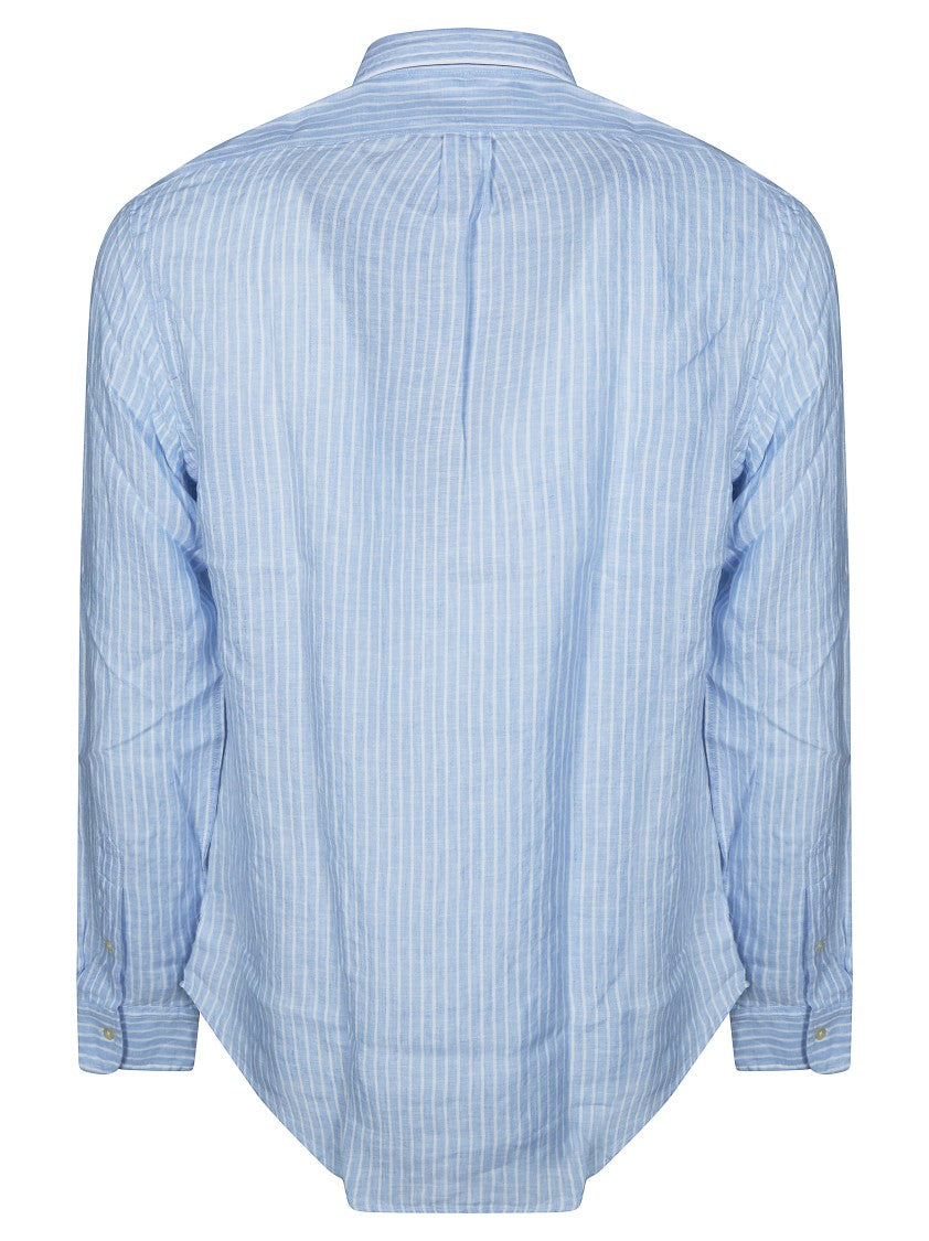 Polo Ralph Lauren Light Blue Pink Logo Striped Shirt