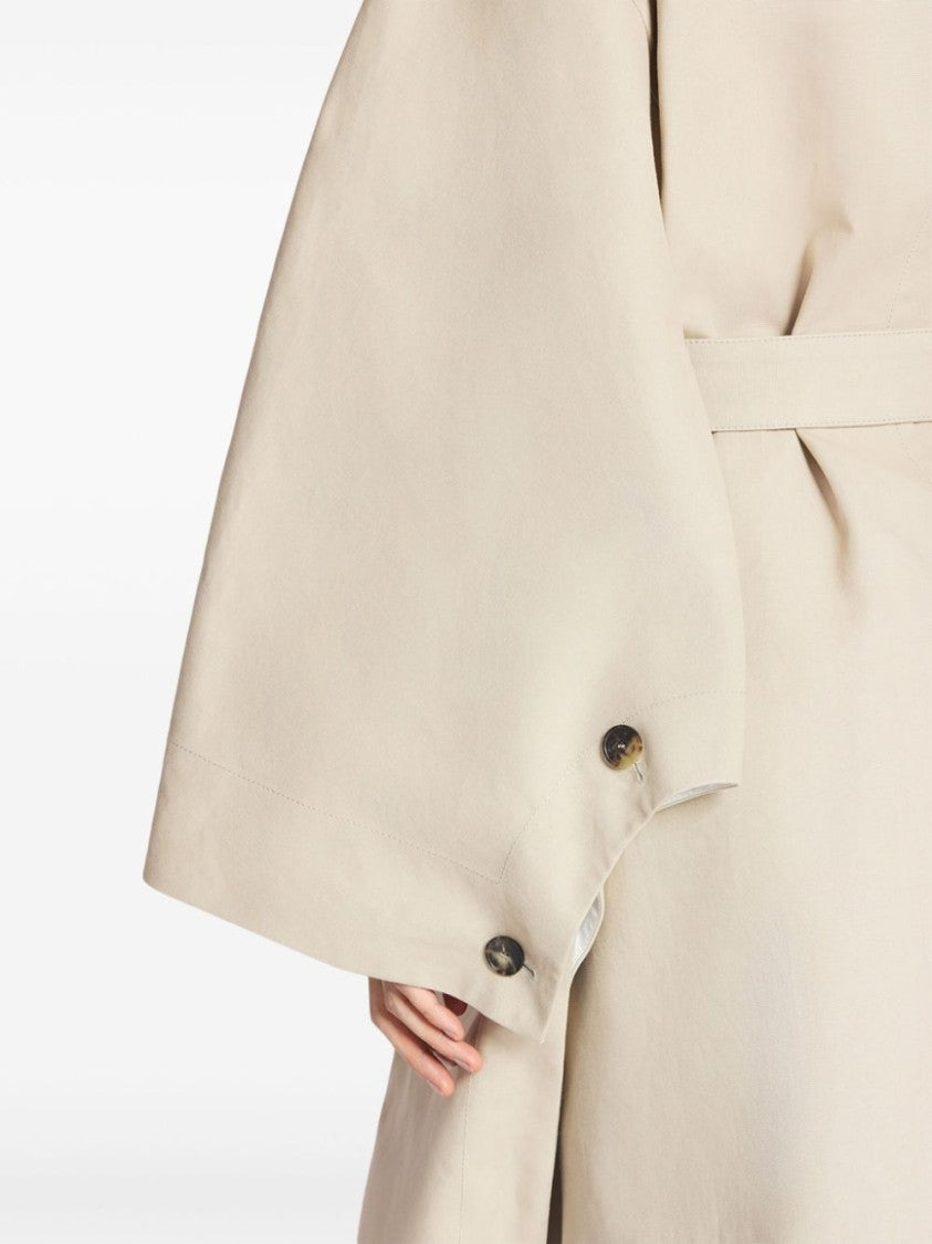Lanvin Mid-Calf Length Coat In Light Beige Cotton Gabardine