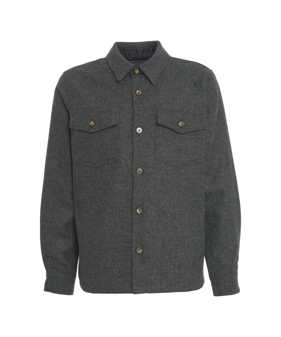 Portuguese Flannel Grey Flannel Overshirt With Classic Collar