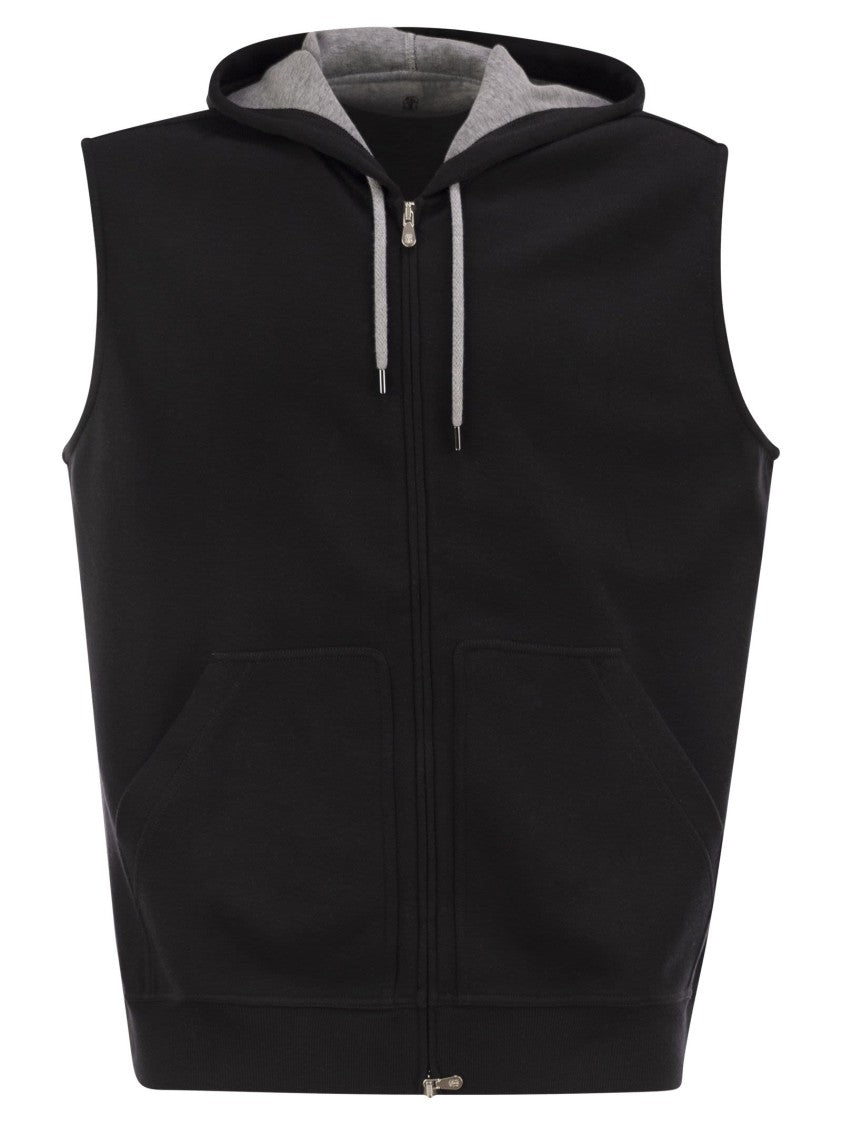 Brunello Cucinelli Sleeveless Hooded Top In Luxurious Fabric Blend