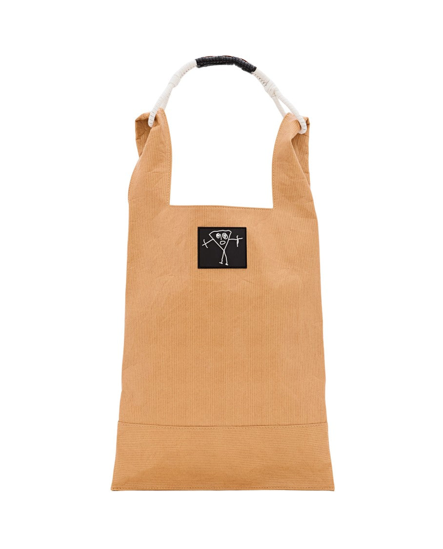 Plan C Beige Braided Handle Leather Shopper Bag