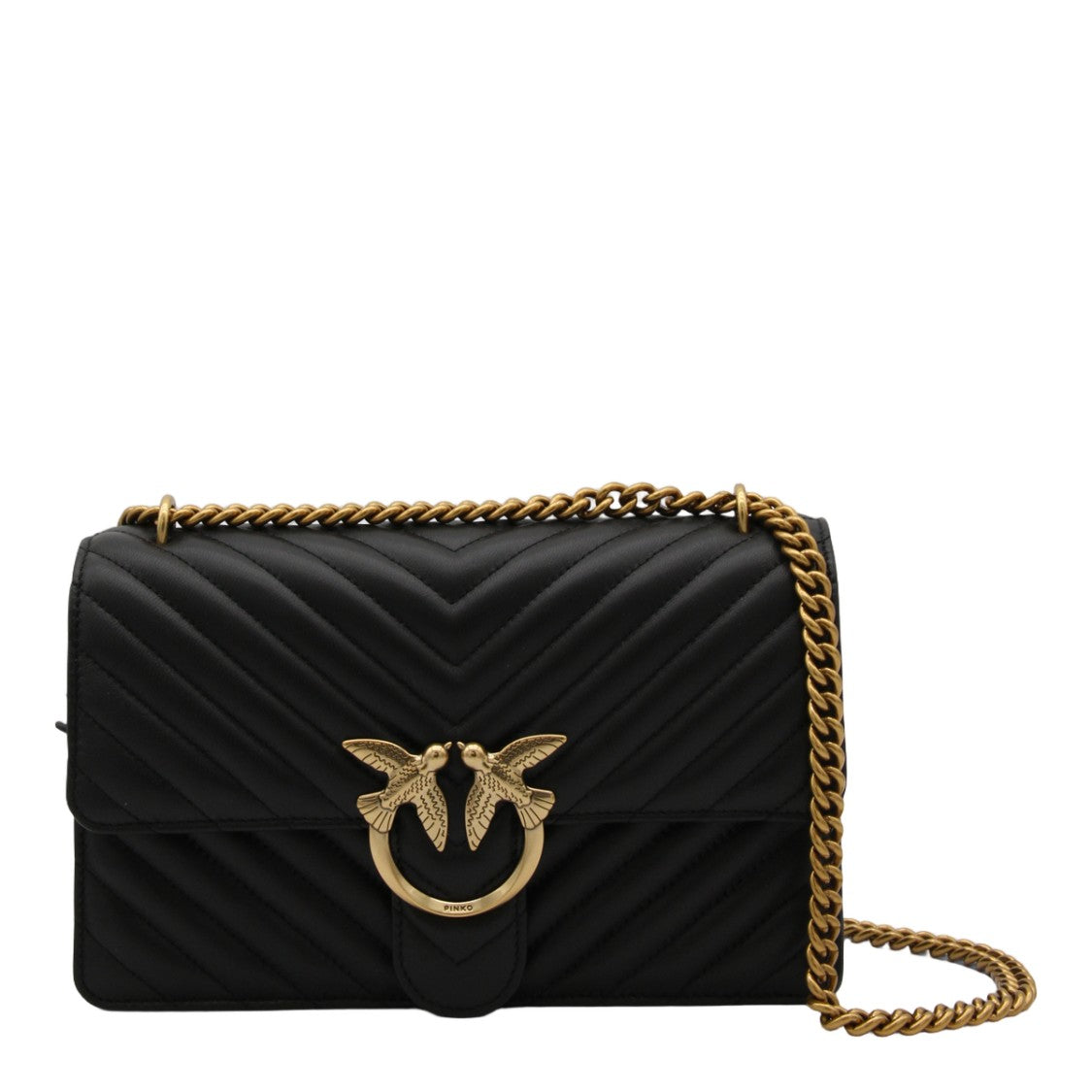 Pinko Quilted Black Shoulder Bag With Chevron Pattern