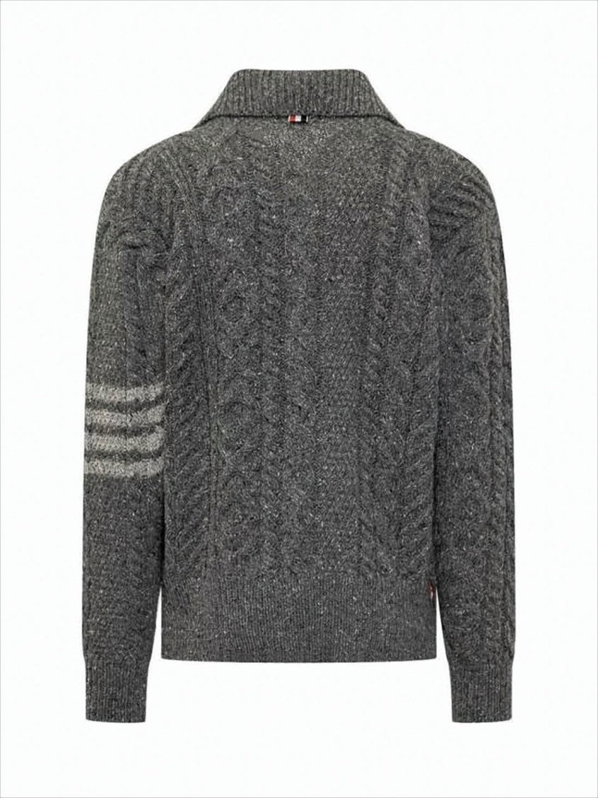 Thom Browne Textured Cable Knit Cardigan With Button-Up Front