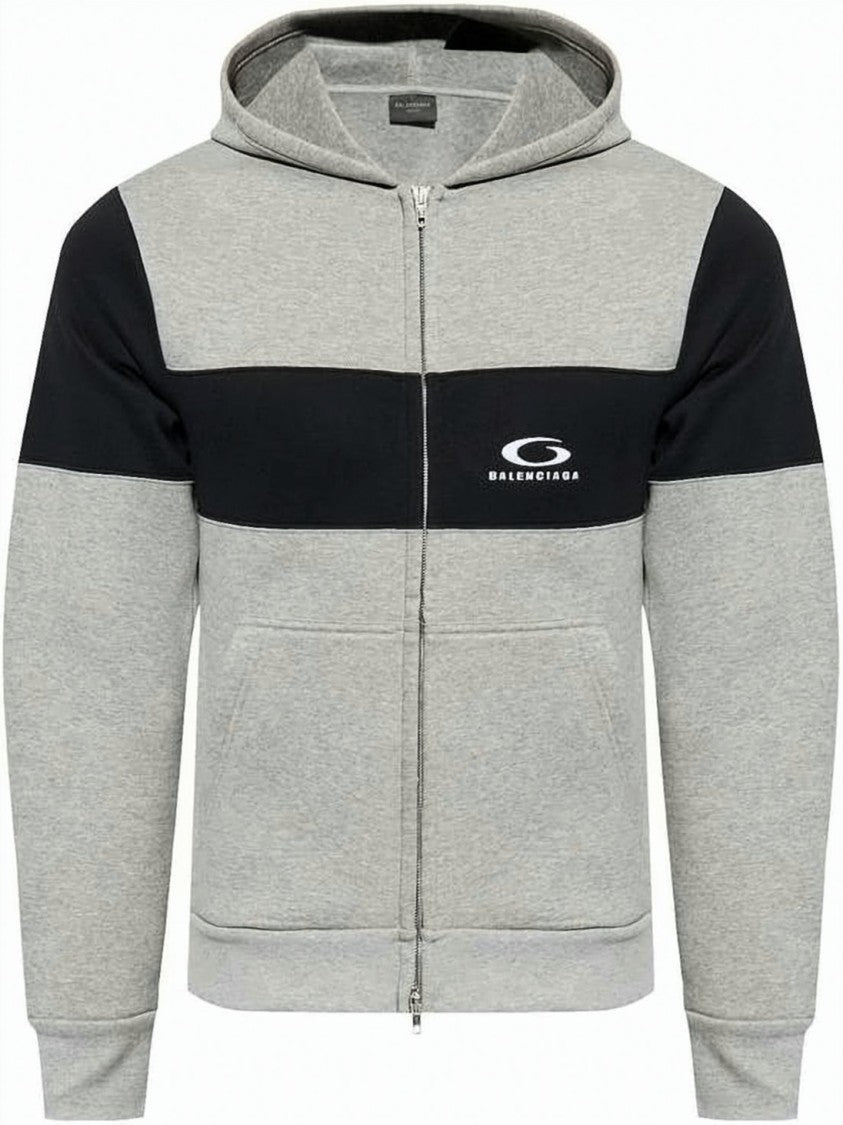 Balenciaga Color-Blocked Zip-Up Hoodie With Logo Detailing