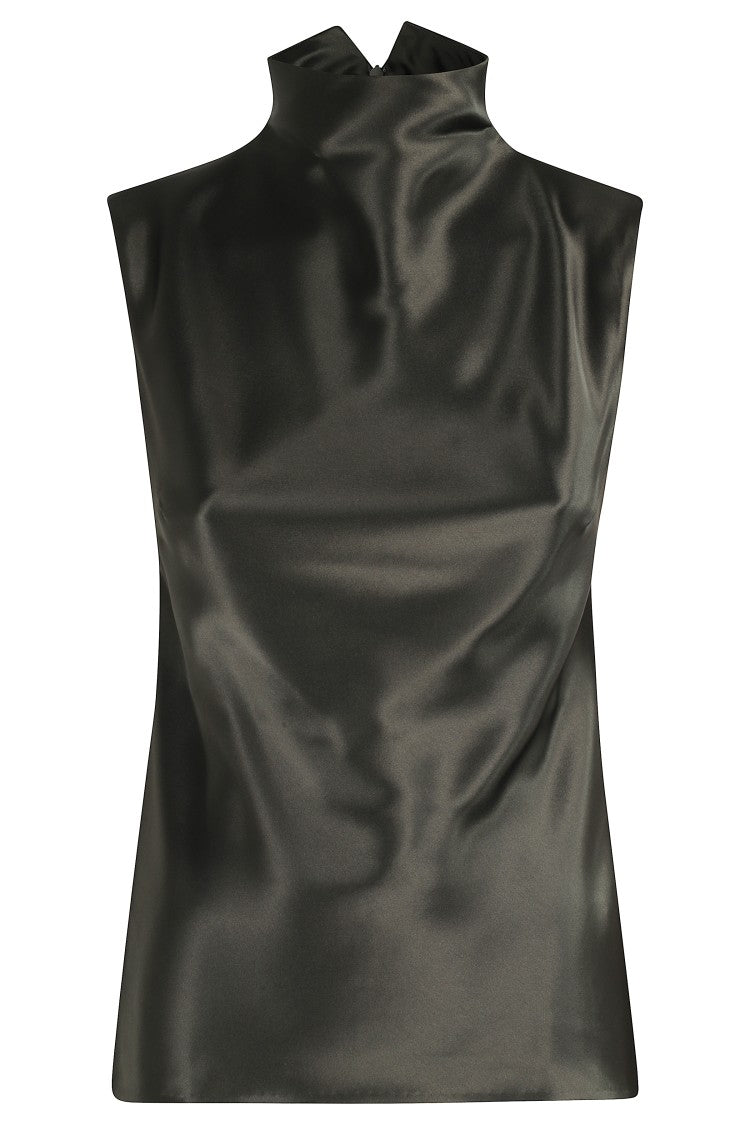 Nanushka Satin-Finish Dark Green Top With High Neckline