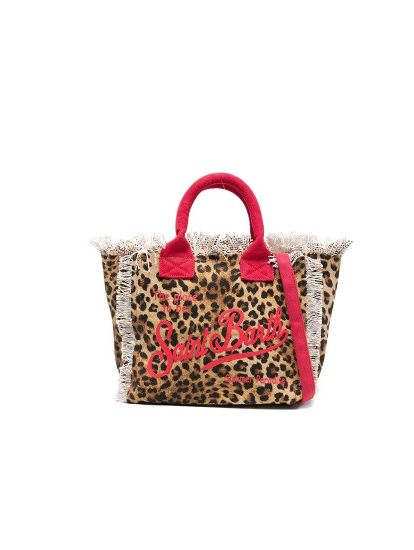 Mc2 Saint Barth Leopard Print Tote Bag With Fringed Edges