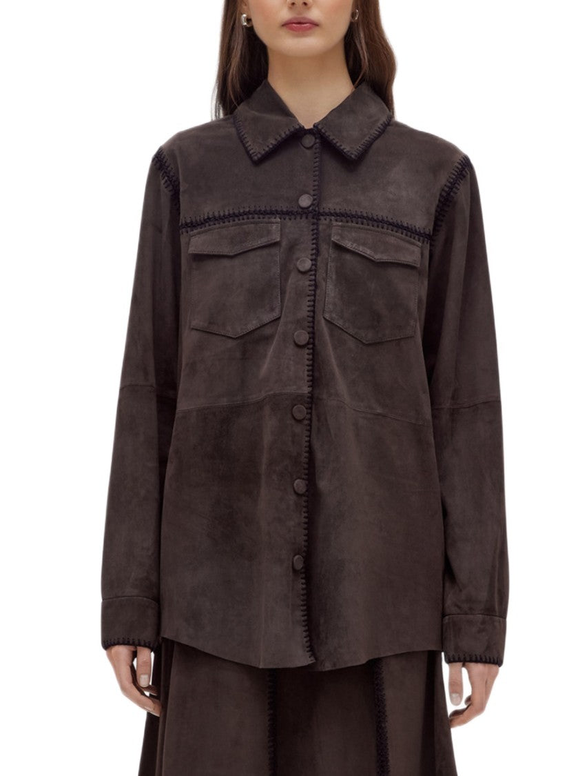 Blugirl Brown Suede-Like Jacket With Whipstitch Detailing