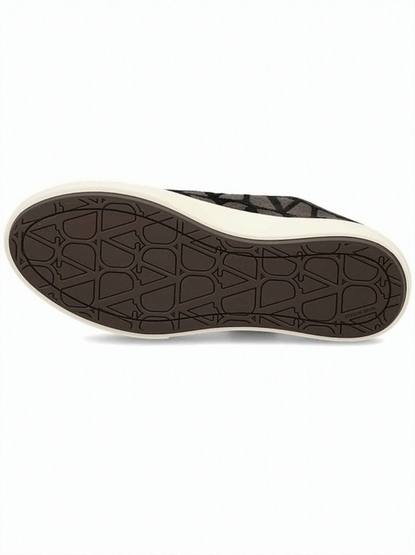 Valentino Garavani Patterned Fabric And Leather Low-Top Sneakers