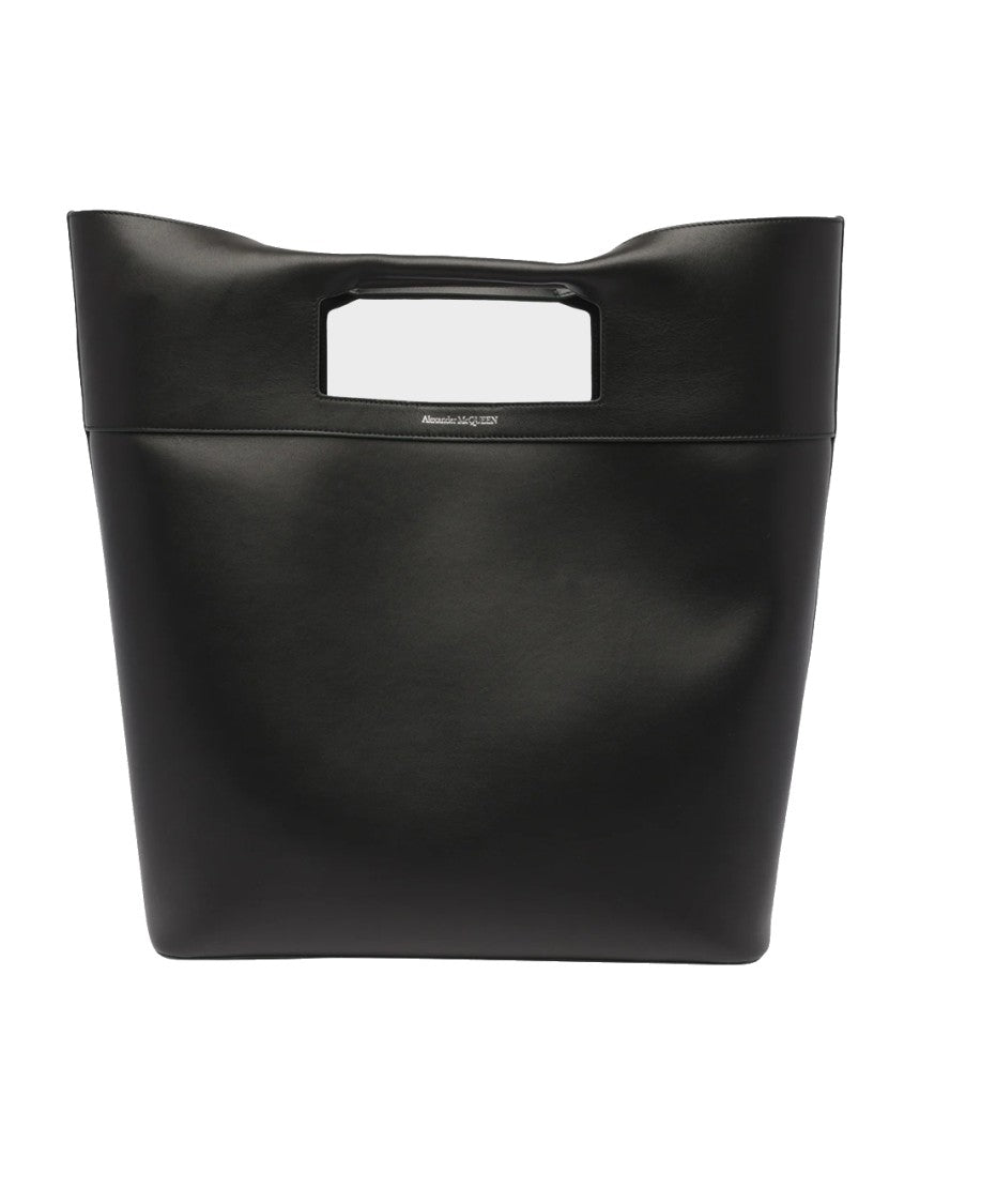 Alexander Mcqueen Structured Black Leather Bag With Cut-Out Handle