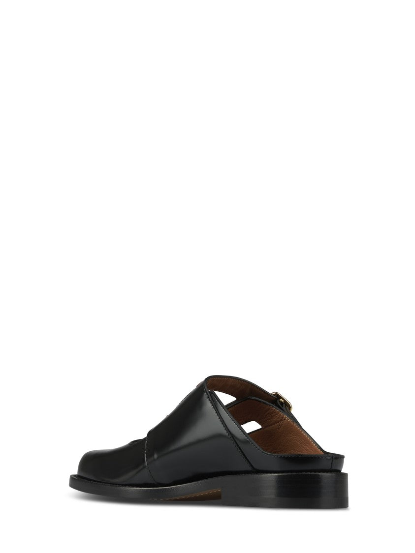 Marni Glossy Black Minimalist Sandals With Adjustable Buckles
