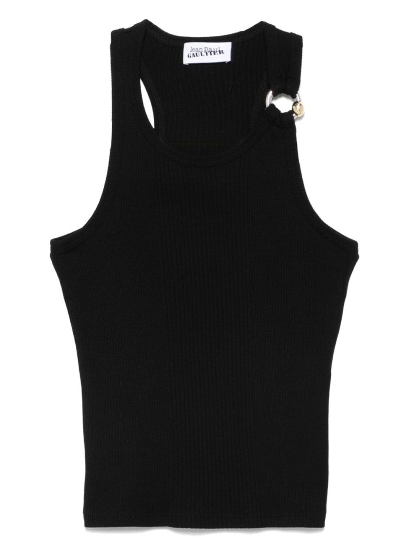 Jean Paul Gaultier Black Cut-Out Ribbed Crew Neck Top