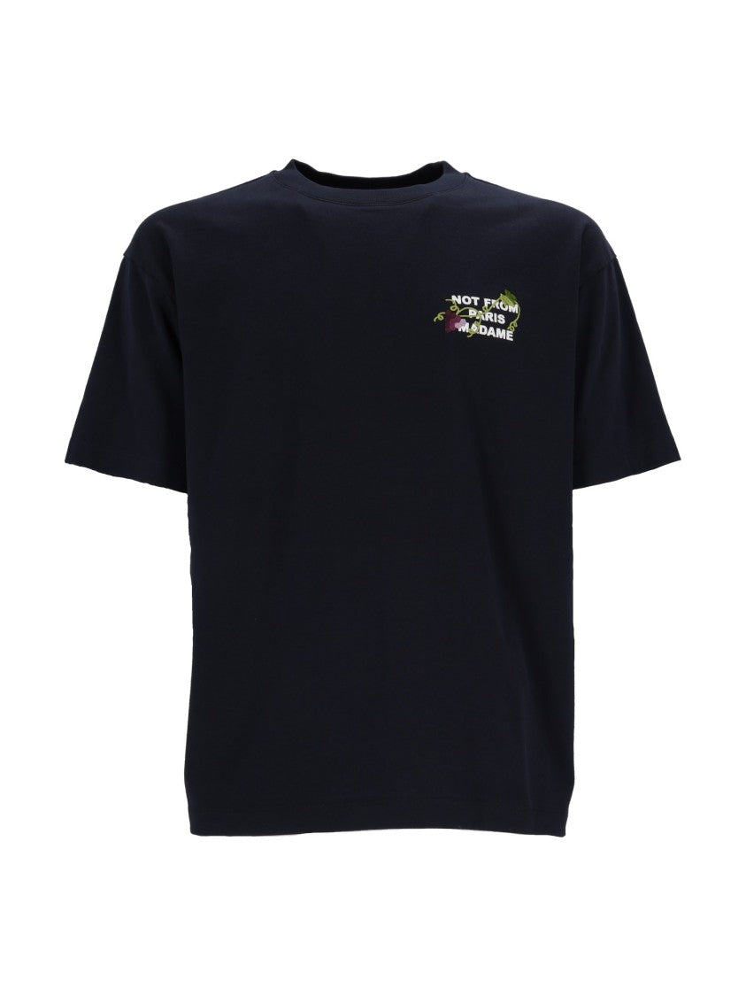Drôle De Monsieur Navy Vine Embroidered Slogan T-Shirt