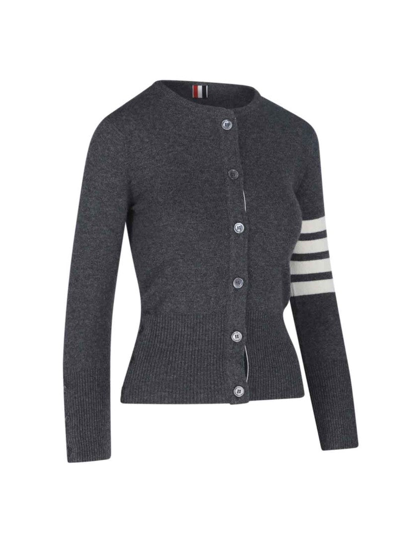 Thom Browne Grey Cashmere Cardigan With Iconic 4-Bar Stripes